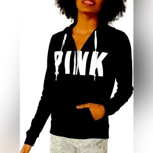 Victoria's Secret PINK Fleece Full Zip Hoodie - Black /White - Size XL